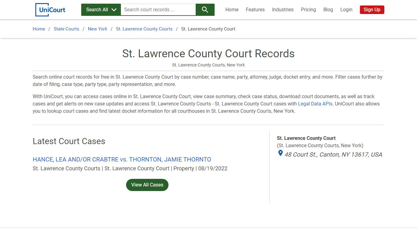 St. Lawrence County Court Records | St. Lawrence | UniCourt