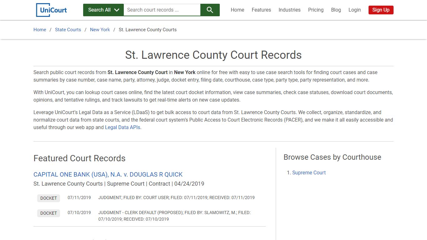 St. Lawrence County Court Records | New York | UniCourt