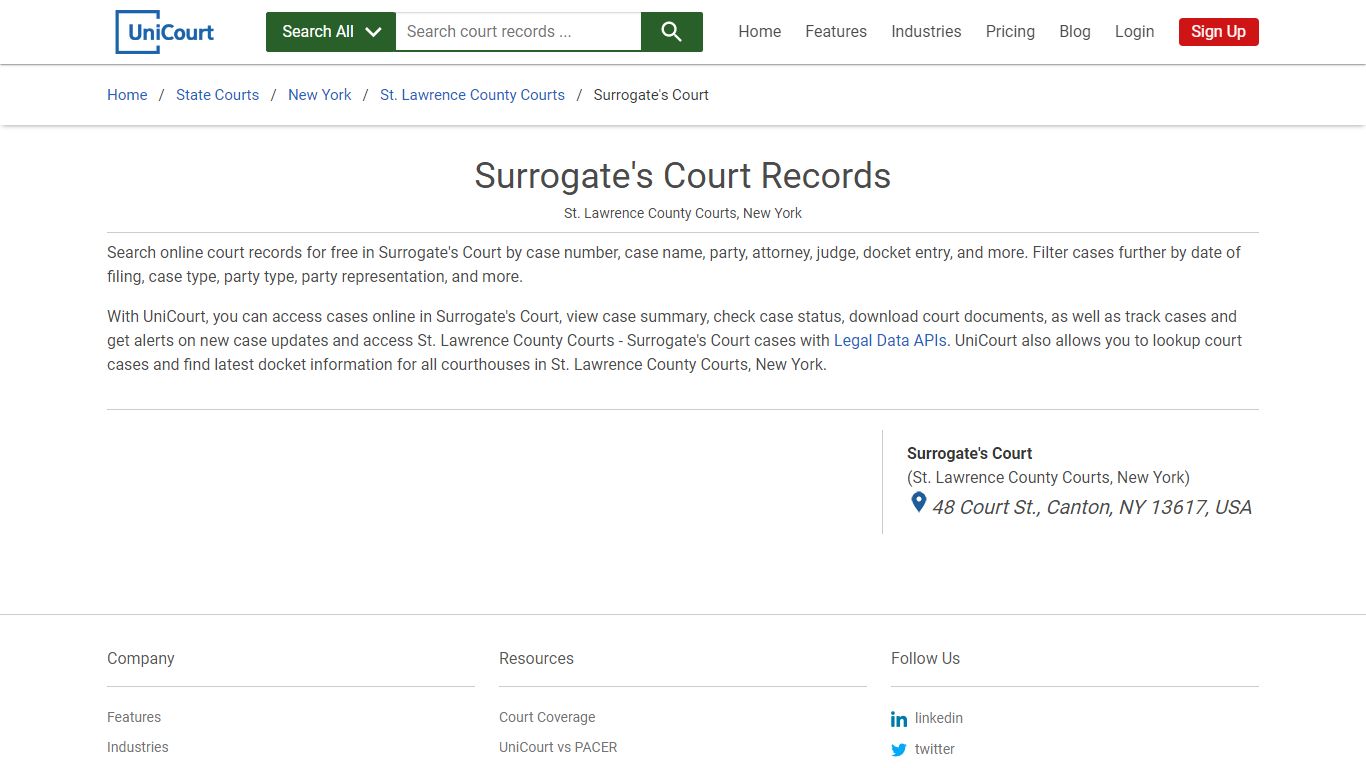 Surrogate's Court Records | St. Lawrence | UniCourt